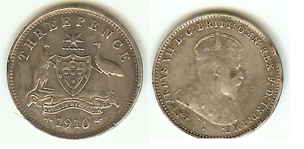 Australian 3 Pence 1910 VF+